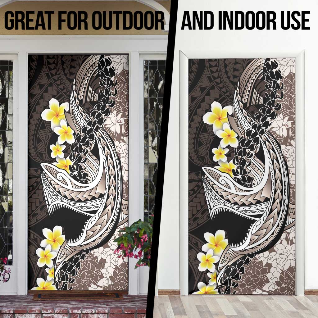 Brown and Black Hawaii Shark Tattoo Door Cover Puakenikeni Lei Plumeria Polynesian Pattern - Polynesian Pride