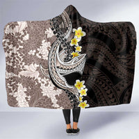 Brown and Black Hawaii Shark Tattoo Hooded Blanket Puakenikeni Lei Plumeria Polynesian Pattern - Polynesian Pride