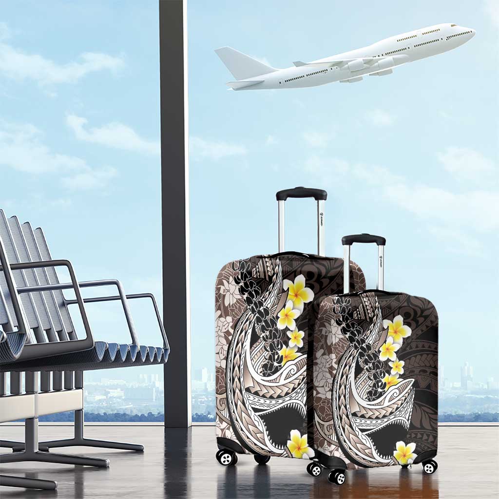 Brown and Black Hawaii Shark Tattoo Luggage Cover Puakenikeni Lei Plumeria Polynesian Pattern - Polynesian Pride