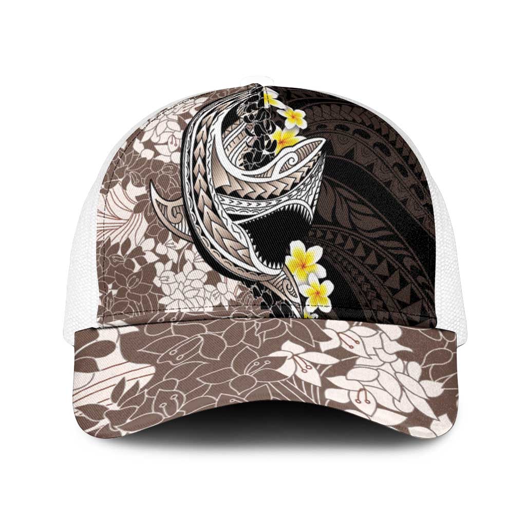Brown and Black Hawaii Shark Tattoo Mesh Trucker Cap Puakenikeni Lei Plumeria Polynesian Pattern - Polynesian Pride