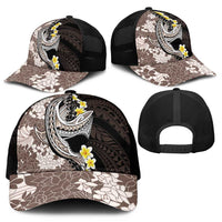 Brown and Black Hawaii Shark Tattoo Mesh Trucker Cap Puakenikeni Lei Plumeria Polynesian Pattern - Polynesian Pride