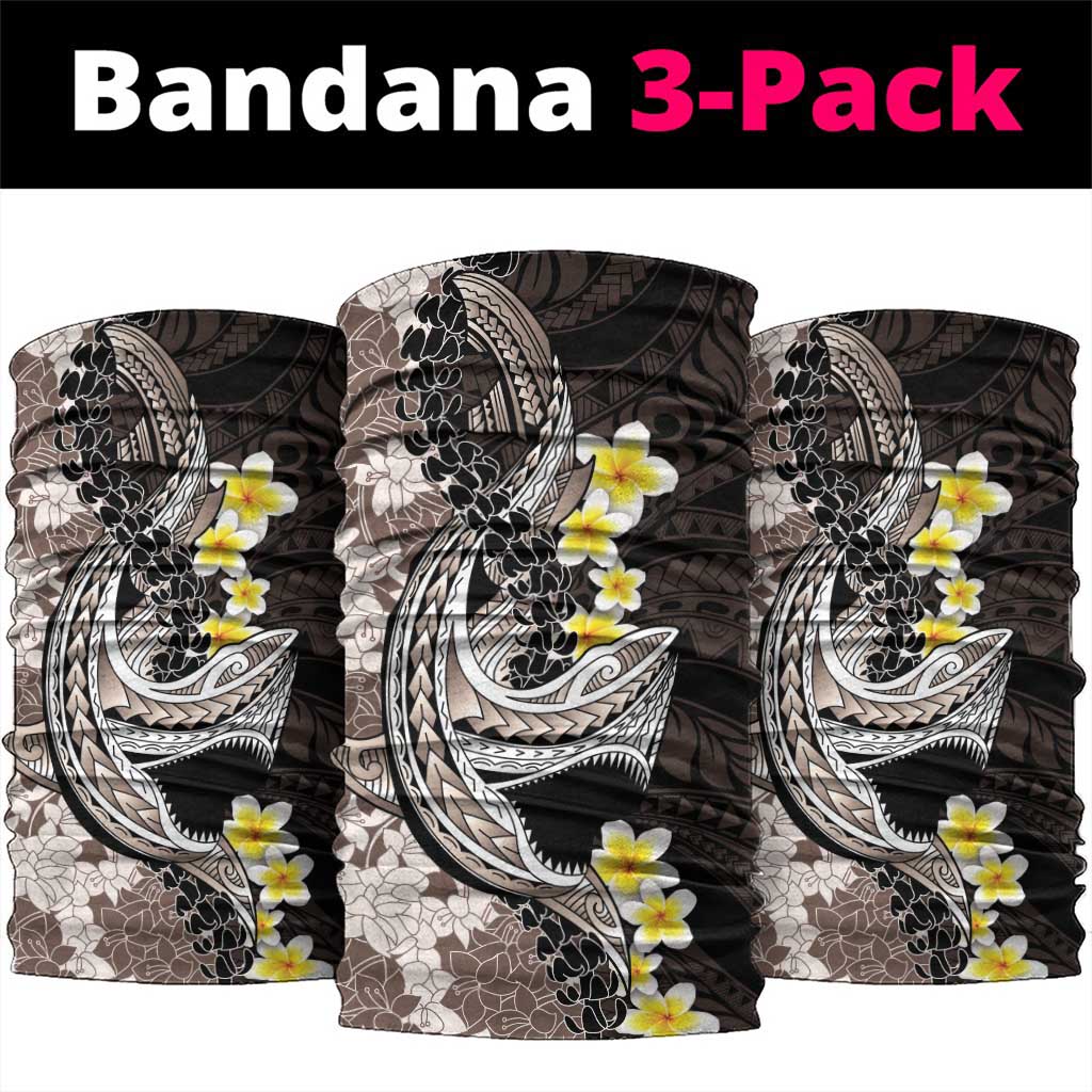 Brown and Black Hawaii Shark Tattoo Neck Gaiter Puakenikeni Lei Plumeria Polynesian Pattern LT14 package One Size: 25*50cm Black - Polynesian Pride