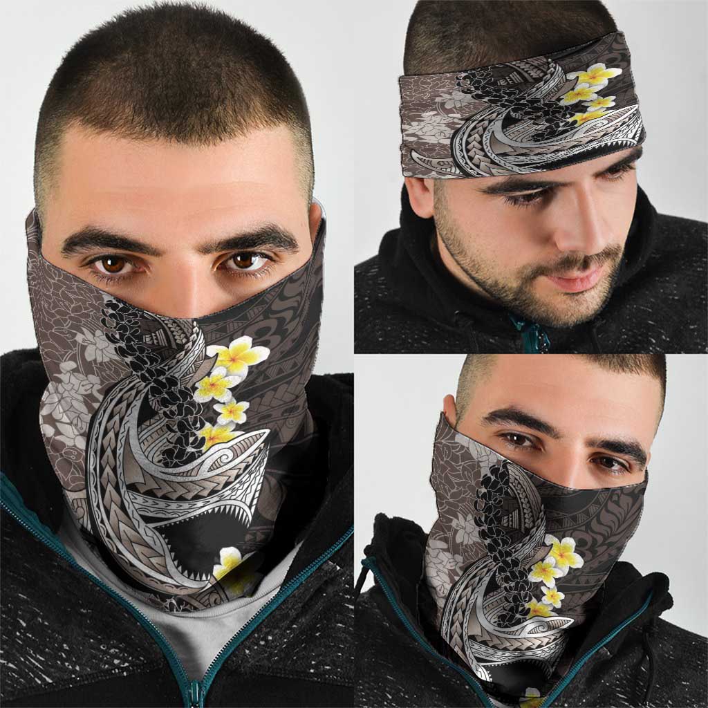 Brown and Black Hawaii Shark Tattoo Neck Gaiter Puakenikeni Lei Plumeria Polynesian Pattern LT14 - Polynesian Pride