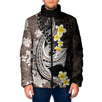 Brown and Black Hawaii Shark Tattoo Padded Jacket Puakenikeni Lei Plumeria Polynesian Pattern LT14 Men Black - Polynesian Pride