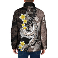 Brown and Black Hawaii Shark Tattoo Padded Jacket Puakenikeni Lei Plumeria Polynesian Pattern LT14 - Polynesian Pride