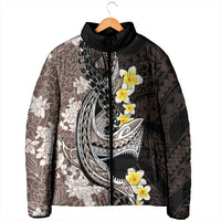 Brown and Black Hawaii Shark Tattoo Padded Jacket Puakenikeni Lei Plumeria Polynesian Pattern LT14 - Polynesian Pride