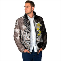 Brown and Black Hawaii Shark Tattoo Padded Jacket Puakenikeni Lei Plumeria Polynesian Pattern LT14 - Polynesian Pride