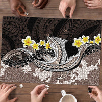 Brown and Black Hawaii Shark Tattoo Puzzle Puakenikeni Lei Plumeria Polynesian Pattern LT14 - Polynesian Pride