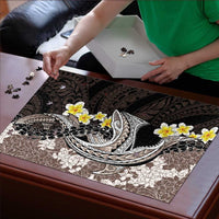 Brown and Black Hawaii Shark Tattoo Puzzle Puakenikeni Lei Plumeria Polynesian Pattern LT14 - Polynesian Pride