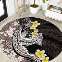 Brown and Black Hawaii Shark Tattoo Round Carpet Puakenikeni Lei Plumeria Polynesian Pattern - Polynesian Pride
