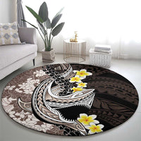Brown and Black Hawaii Shark Tattoo Round Carpet Puakenikeni Lei Plumeria Polynesian Pattern - Polynesian Pride