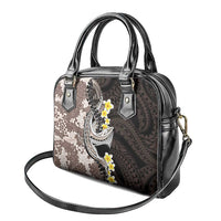 Brown and Black Hawaii Shark Tattoo Shoulder Handbag Puakenikeni Lei Plumeria Polynesian Pattern - Polynesian Pride