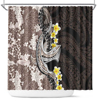Brown and Black Hawaii Shark Tattoo Shower Curtain Puakenikeni Lei Plumeria Polynesian Pattern - Polynesian Pride