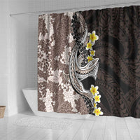 Brown and Black Hawaii Shark Tattoo Shower Curtain Puakenikeni Lei Plumeria Polynesian Pattern - Polynesian Pride