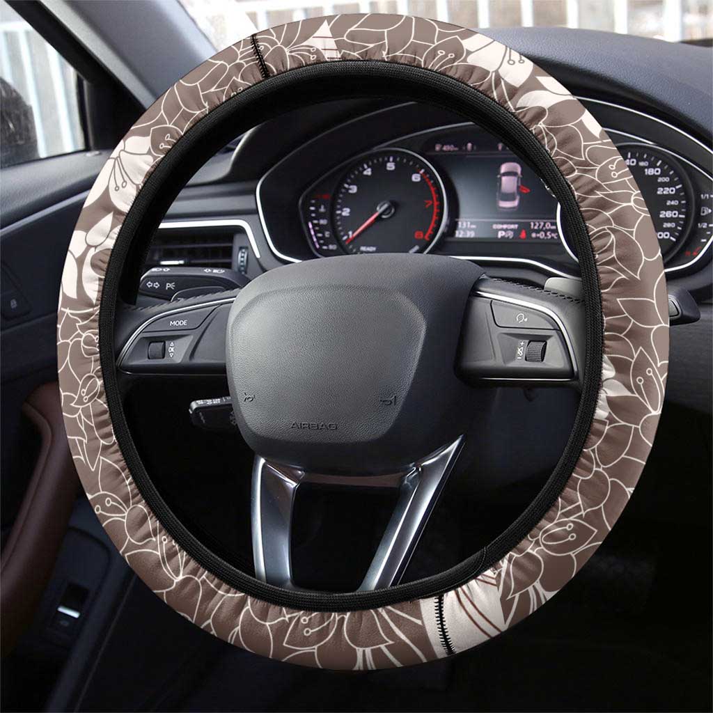 Brown and Black Hawaii Shark Tattoo Steering Wheel Cover Puakenikeni Lei Plumeria Polynesian Pattern - Polynesian Pride