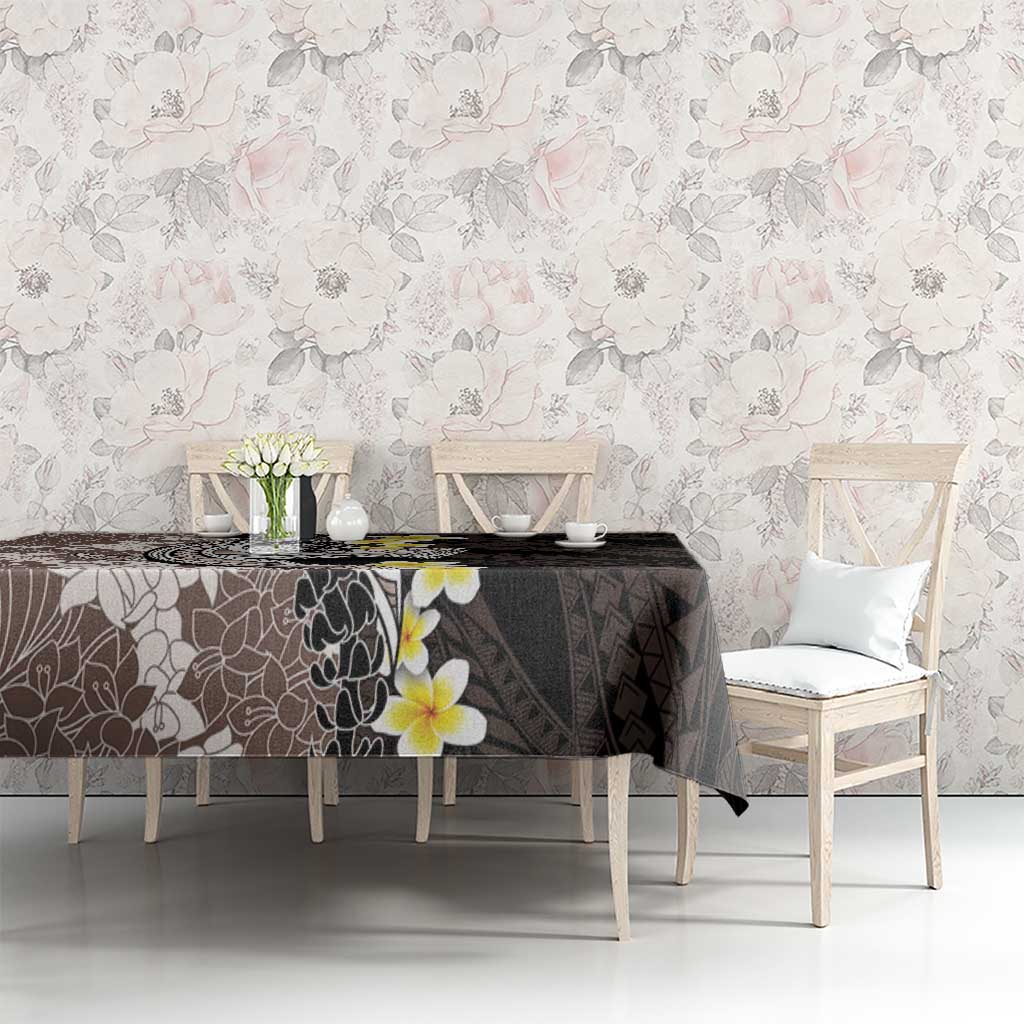 Brown and Black Hawaii Shark Tattoo Tablecloth Puakenikeni Lei Plumeria Polynesian Pattern - Polynesian Pride