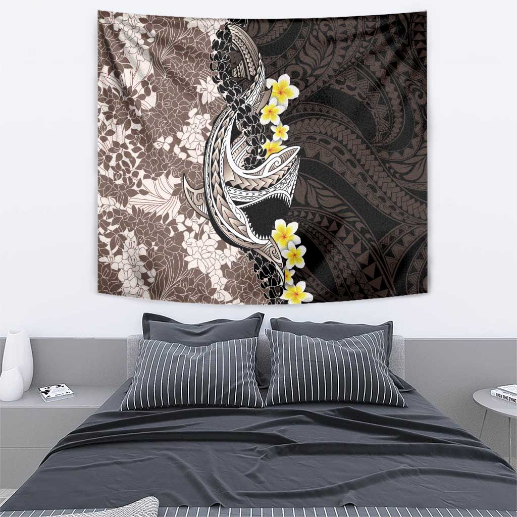 Brown and Black Hawaii Shark Tattoo Tapestry Puakenikeni Lei Plumeria Polynesian Pattern LT14 - Polynesian Pride