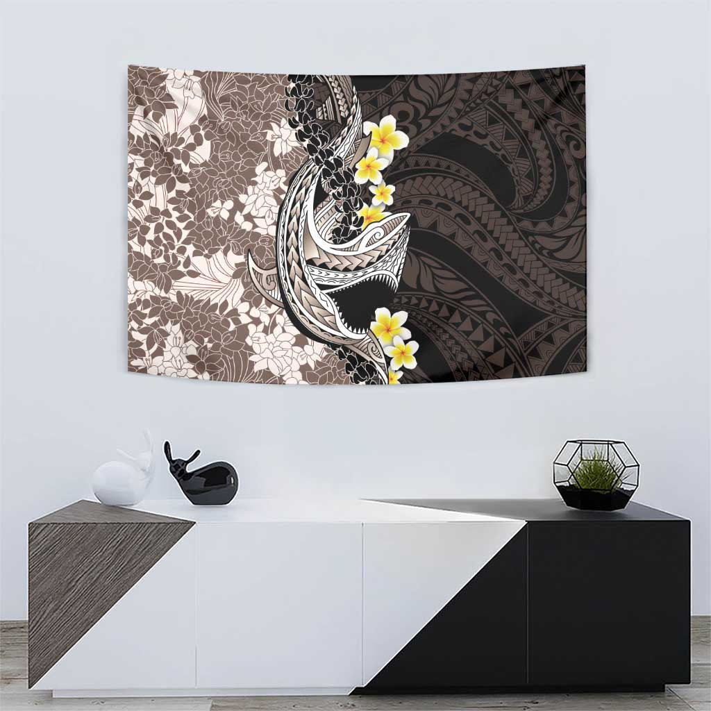 Brown and Black Hawaii Shark Tattoo Tapestry Puakenikeni Lei Plumeria Polynesian Pattern LT14 - Polynesian Pride