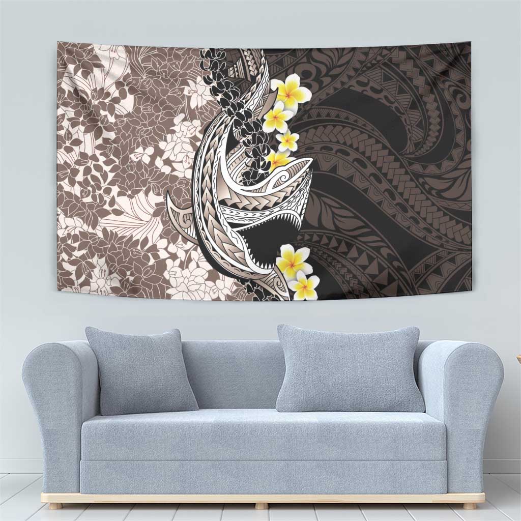 Brown and Black Hawaii Shark Tattoo Tapestry Puakenikeni Lei Plumeria Polynesian Pattern LT14 - Polynesian Pride