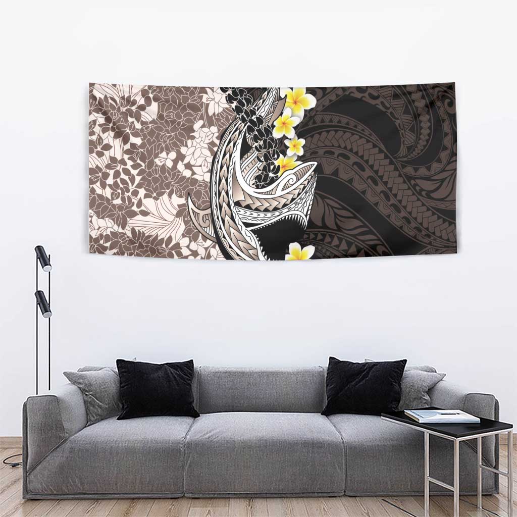 Brown and Black Hawaii Shark Tattoo Tapestry Puakenikeni Lei Plumeria Polynesian Pattern LT14 - Polynesian Pride