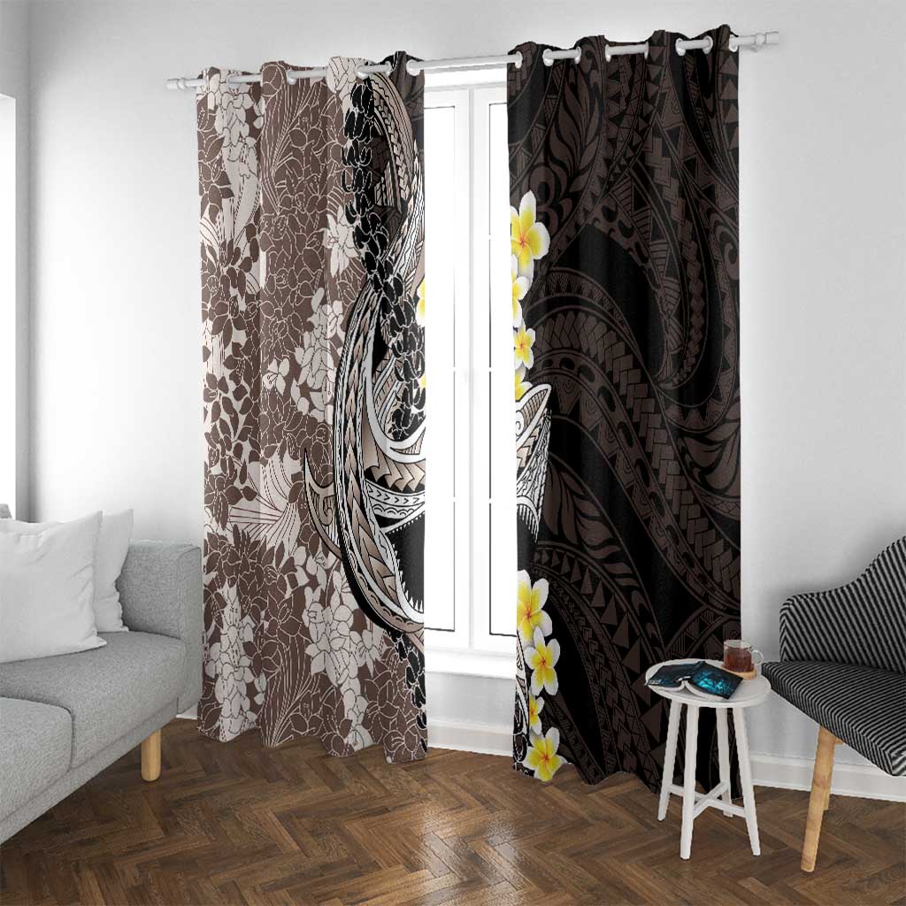 Brown and Black Hawaii Shark Tattoo Window Curtain Puakenikeni Lei Plumeria Polynesian Pattern - Polynesian Pride