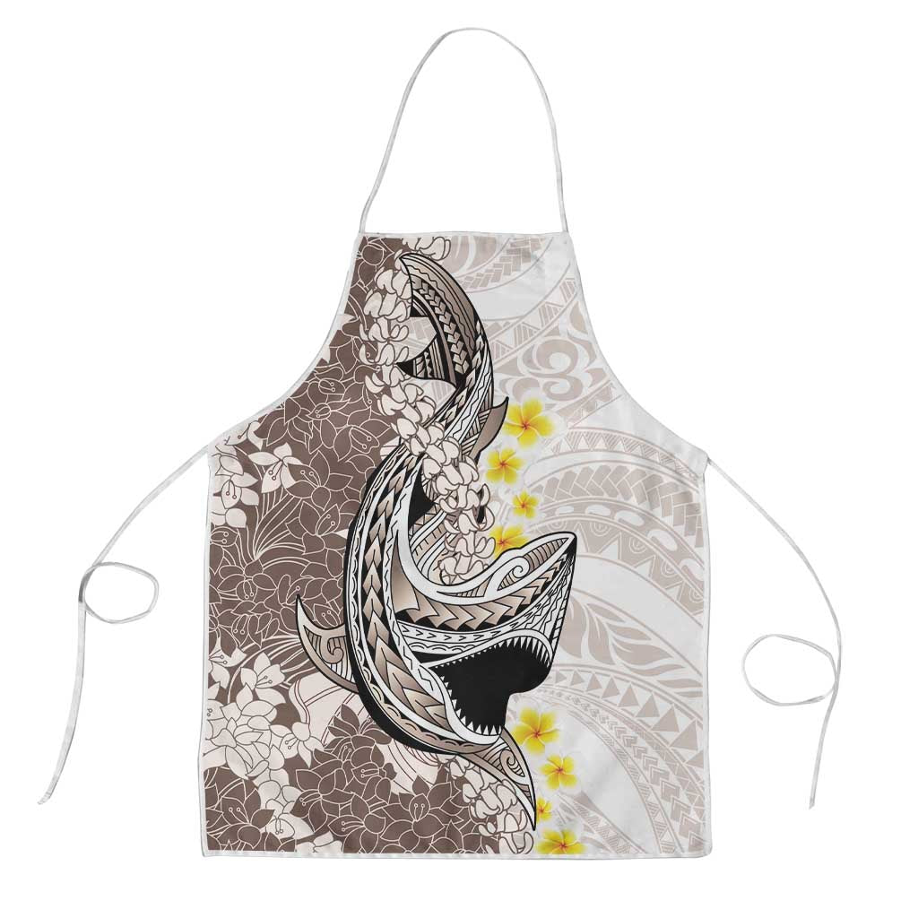 Brown and White Hawaii Shark Tattoo Apron Puakenikeni Lei Plumeria Polynesian Pattern - Polynesian Pride