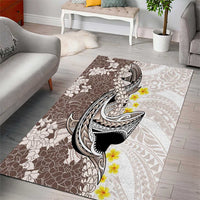 Brown and White Hawaii Shark Tattoo Area Rug Puakenikeni Lei Plumeria Polynesian Pattern - Polynesian Pride