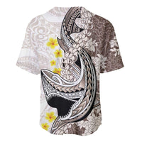 Brown and White Hawaii Shark Tattoo Baseball Jersey Puakenikeni Lei Plumeria Polynesian Pattern - Polynesian Pride