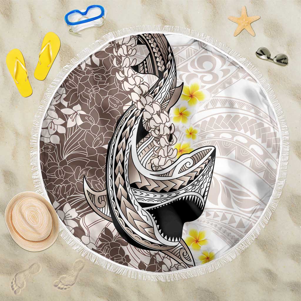 Brown and White Hawaii Shark Tattoo Beach Blanket Puakenikeni Lei Plumeria Polynesian Pattern - Polynesian Pride