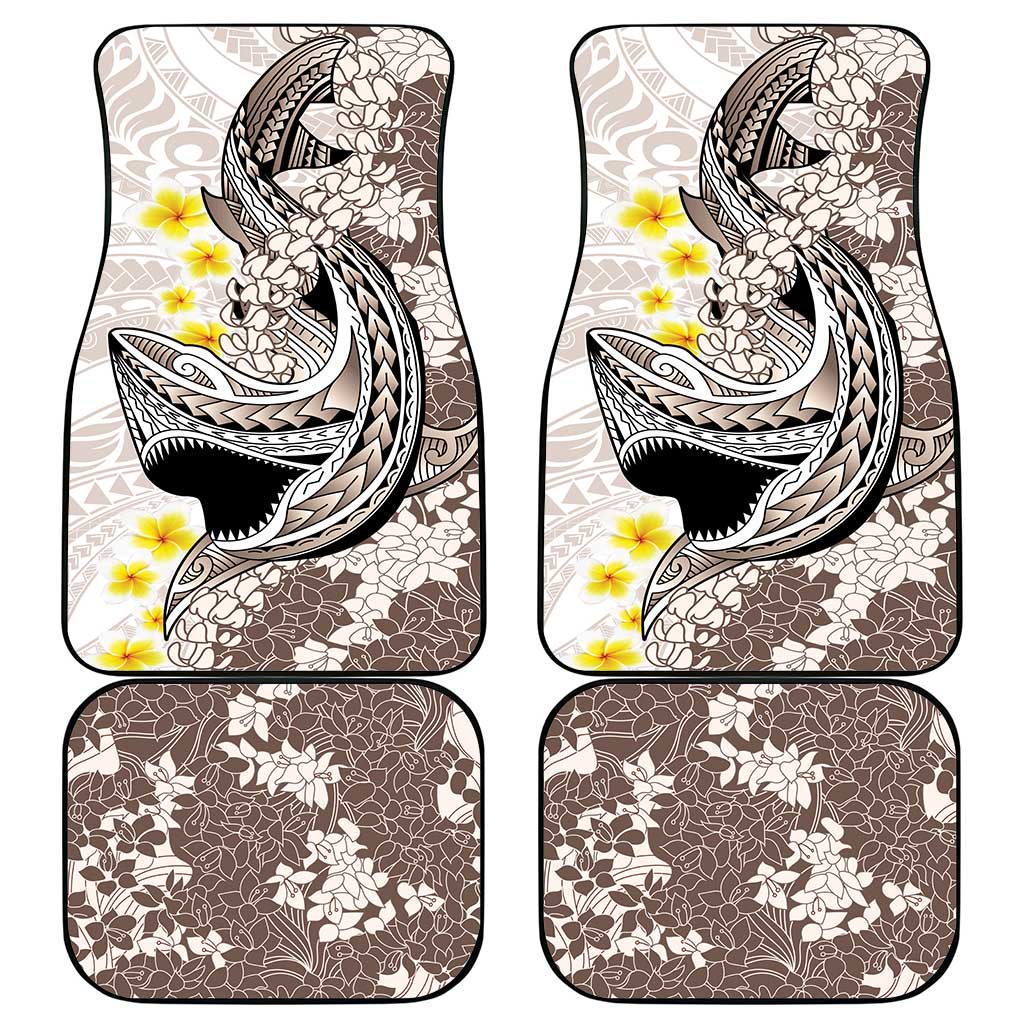 Brown and White Hawaii Shark Tattoo Car Mats Puakenikeni Lei Plumeria Polynesian Pattern - Polynesian Pride