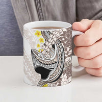 Brown and White Hawaii Shark Tattoo Ceramic Mug Puakenikeni Lei Plumeria Polynesian Pattern - Polynesian Pride
