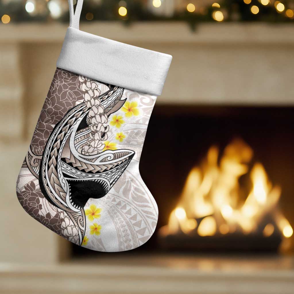 Brown and White Hawaii Shark Tattoo Christmas Stocking Puakenikeni Lei Plumeria Polynesian Pattern - Polynesian Pride