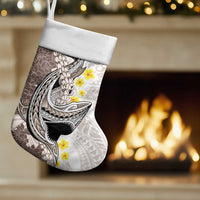 Brown and White Hawaii Shark Tattoo Christmas Stocking Puakenikeni Lei Plumeria Polynesian Pattern - Polynesian Pride