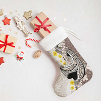 Brown and White Hawaii Shark Tattoo Christmas Stocking Puakenikeni Lei Plumeria Polynesian Pattern - Polynesian Pride
