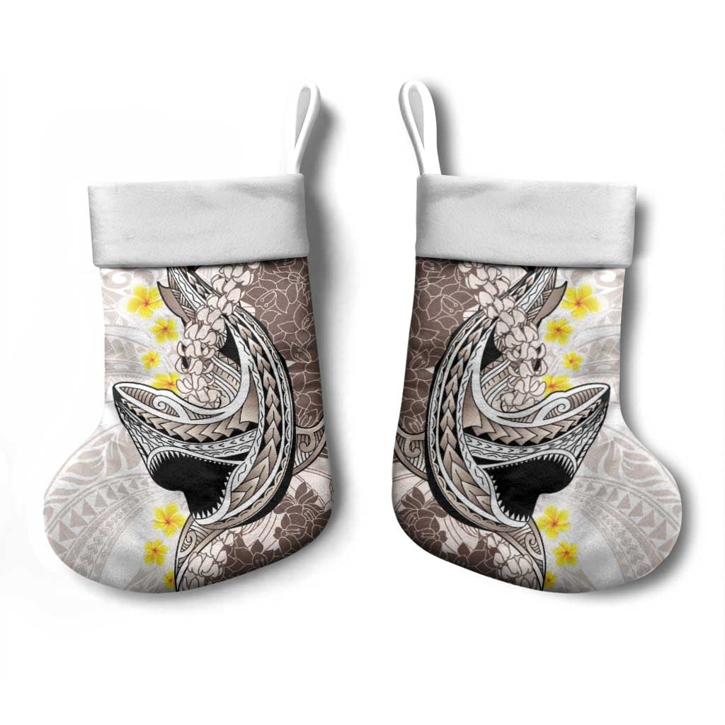 Brown and White Hawaii Shark Tattoo Christmas Stocking Puakenikeni Lei Plumeria Polynesian Pattern - Polynesian Pride