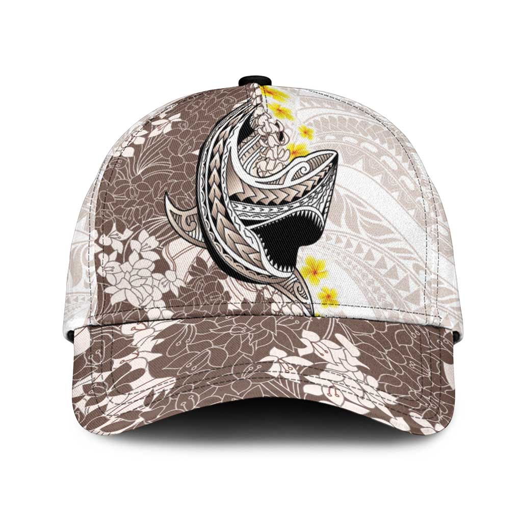 Brown and White Hawaii Shark Tattoo Classic Cap Puakenikeni Lei Plumeria Polynesian Pattern - Polynesian Pride