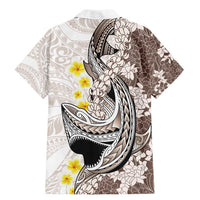 Brown and White Hawaii Shark Tattoo Family Matching Mermaid Dress and Hawaiian Shirt Puakenikeni Lei Plumeria Polynesian Pattern - Polynesian Pride