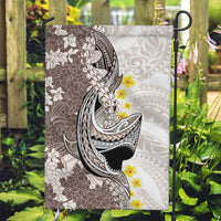 Brown and White Hawaii Shark Tattoo Garden Flag Puakenikeni Lei Plumeria Polynesian Pattern - Polynesian Pride