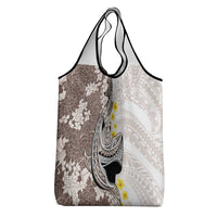 Brown and White Hawaii Shark Tattoo Grocery Bag Puakenikeni Lei Plumeria Polynesian Pattern - Polynesian Pride