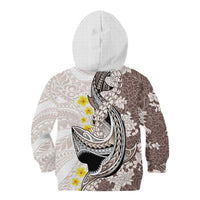 Brown and White Hawaii Shark Tattoo Kid Hoodie Puakenikeni Lei Plumeria Polynesian Pattern - Polynesian Pride