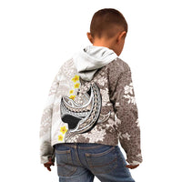 Brown and White Hawaii Shark Tattoo Kid Hoodie Puakenikeni Lei Plumeria Polynesian Pattern - Polynesian Pride
