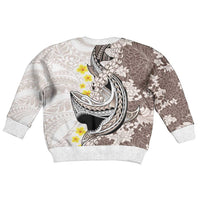Brown and White Hawaii Shark Tattoo Kid Ugly Christmas Sweater Puakenikeni Lei Plumeria Polynesian Pattern - Polynesian Pride