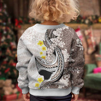 Brown and White Hawaii Shark Tattoo Kid Ugly Christmas Sweater Puakenikeni Lei Plumeria Polynesian Pattern - Polynesian Pride