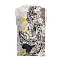 Brown and White Hawaii Shark Tattoo Christmas Knitted V-Neck Vest Puakenikeni Lei Plumeria Polynesian Pattern - Polynesian Pride