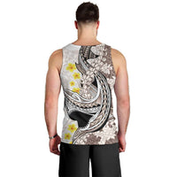 Brown and White Hawaii Shark Tattoo Men Tank Top Puakenikeni Lei Plumeria Polynesian Pattern - Polynesian Pride