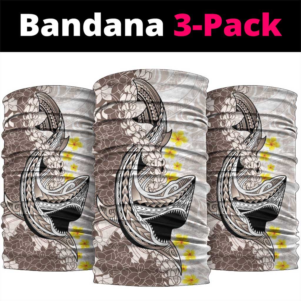 Brown and White Hawaii Shark Tattoo Neck Gaiter Puakenikeni Lei Plumeria Polynesian Pattern - Polynesian Pride