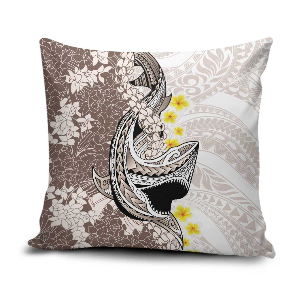 Brown and White Hawaii Shark Tattoo Pillow Cover Puakenikeni Lei Plumeria Polynesian Pattern - Polynesian Pride