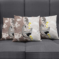 Brown and White Hawaii Shark Tattoo Pillow Cover Puakenikeni Lei Plumeria Polynesian Pattern - Polynesian Pride
