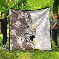 Brown and White Hawaii Shark Tattoo Quilt Puakenikeni Lei Plumeria Polynesian Pattern - Polynesian Pride