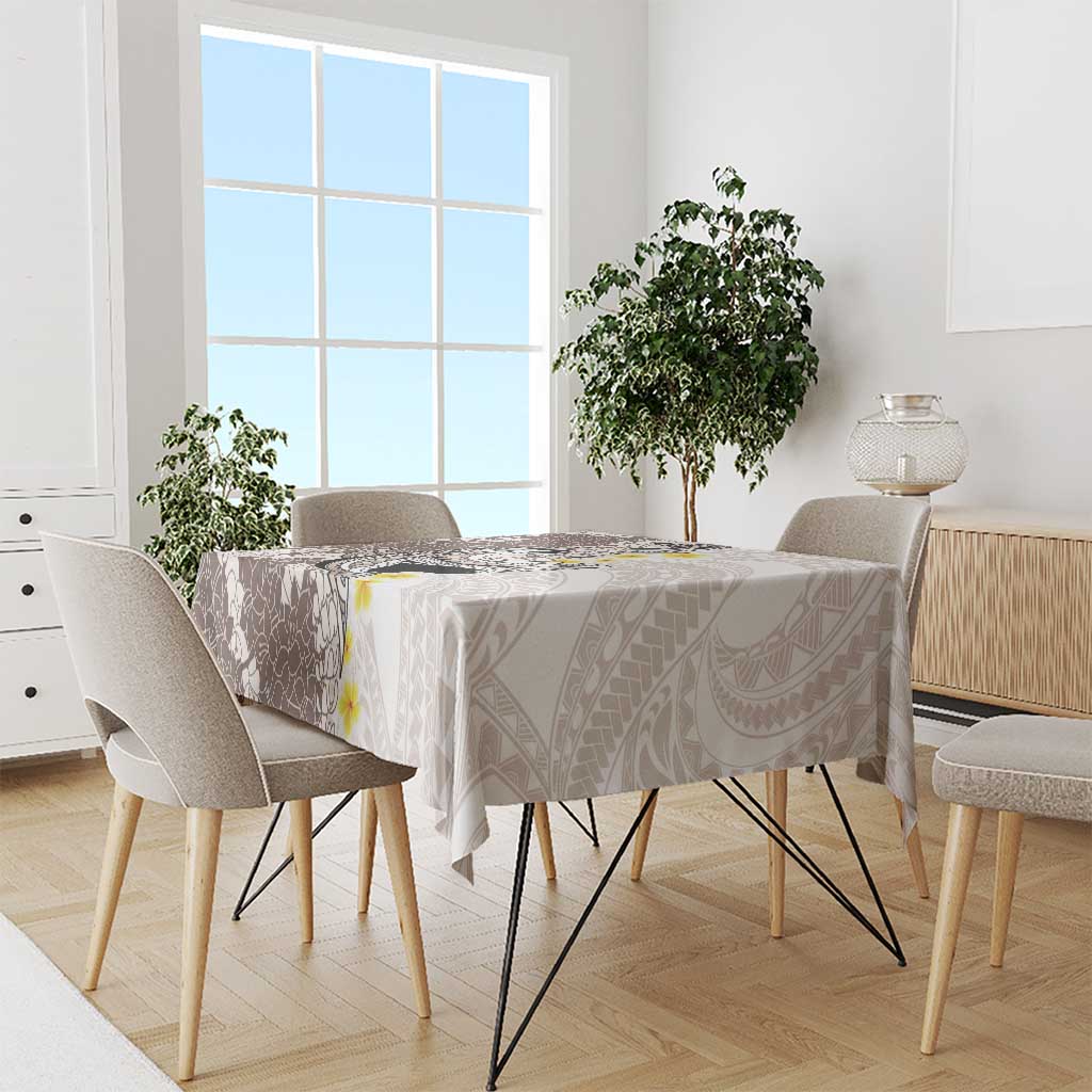 Brown and White Hawaii Shark Tattoo Tablecloth Puakenikeni Lei Plumeria Polynesian Pattern - Polynesian Pride